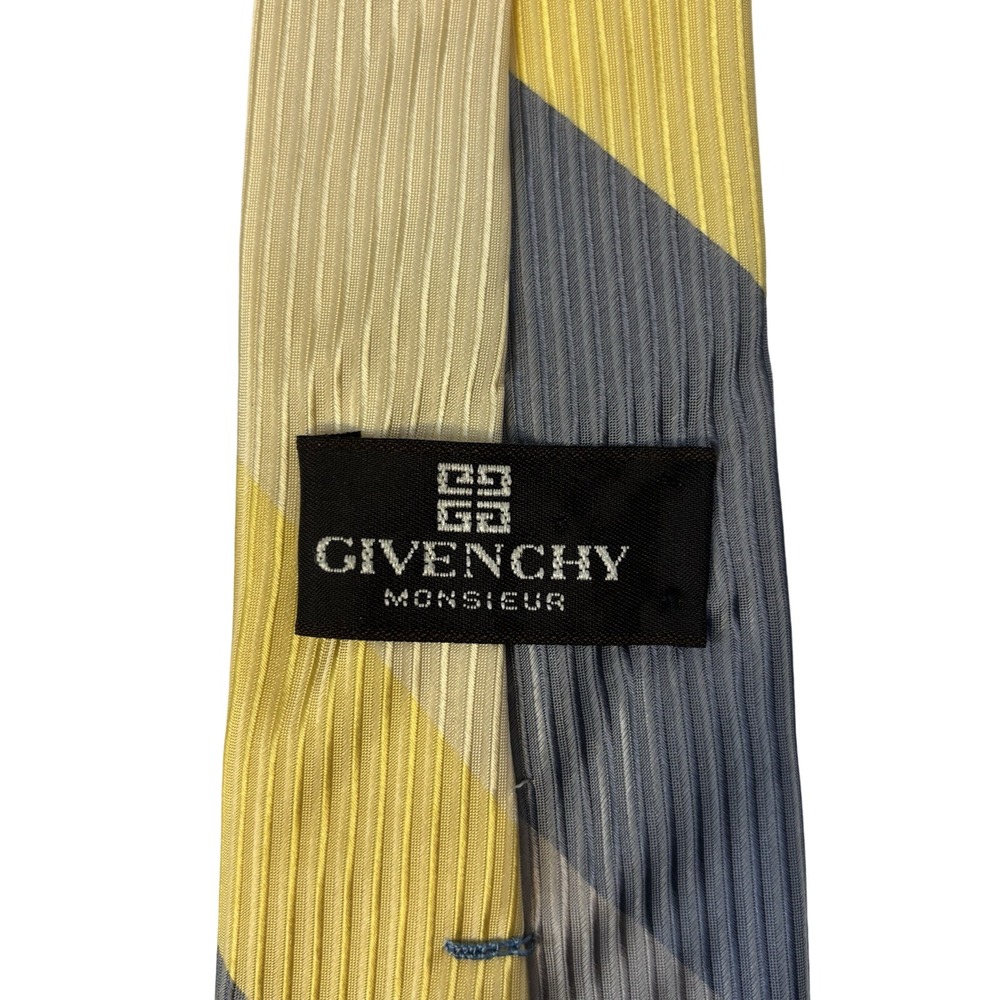 VTG Givenchy Repp Tie Italian Silk‎ Colorblock Yellow Gray - Picture 10 of 10